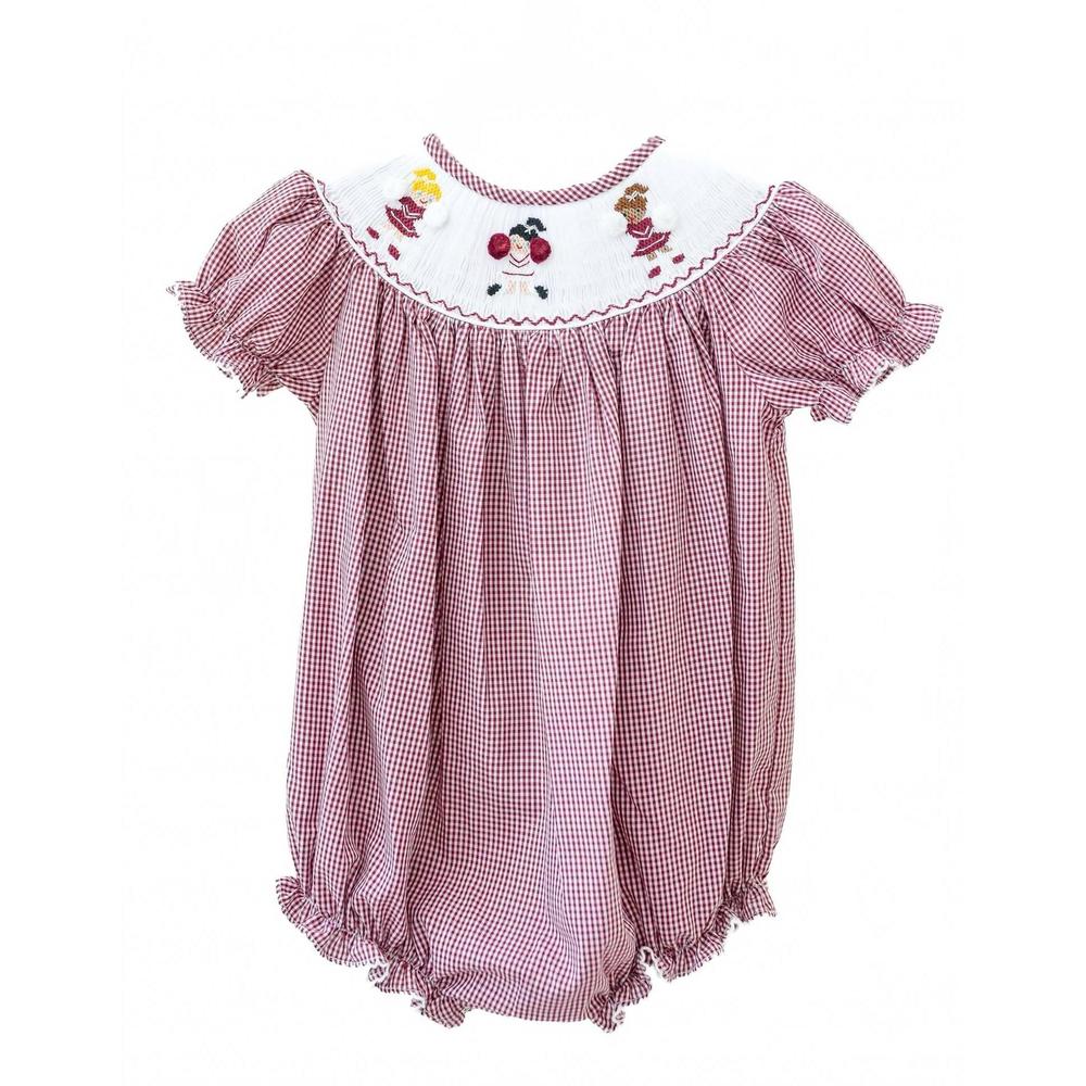 NEW RUTH AND RALPH girl's cheerleaders birdie smocked bubble in maroon